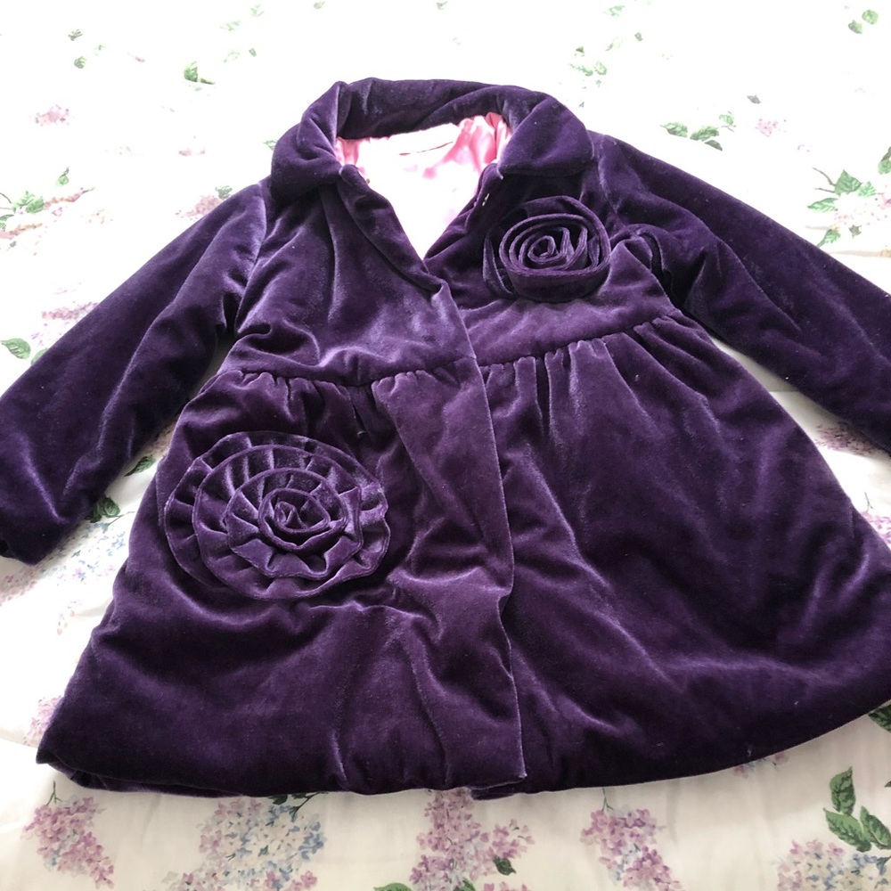Girls Purple Velvet Coat with matching Beret